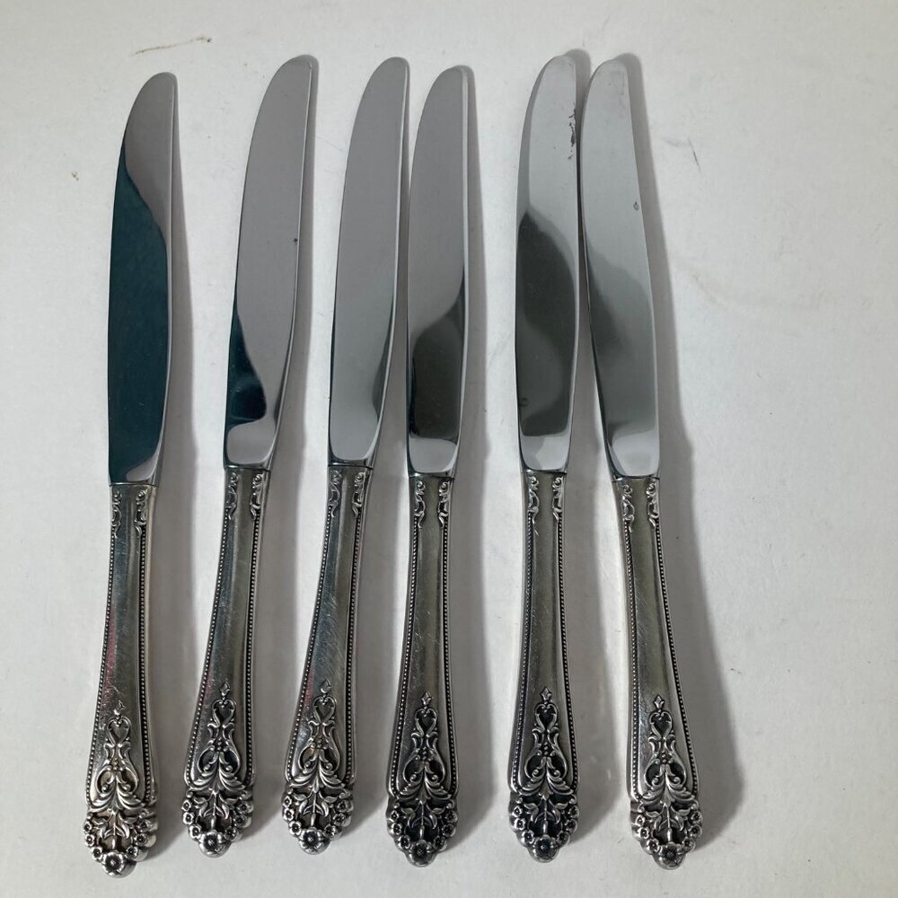 6- International Stainless Floral Pattern Butter Knives 9"